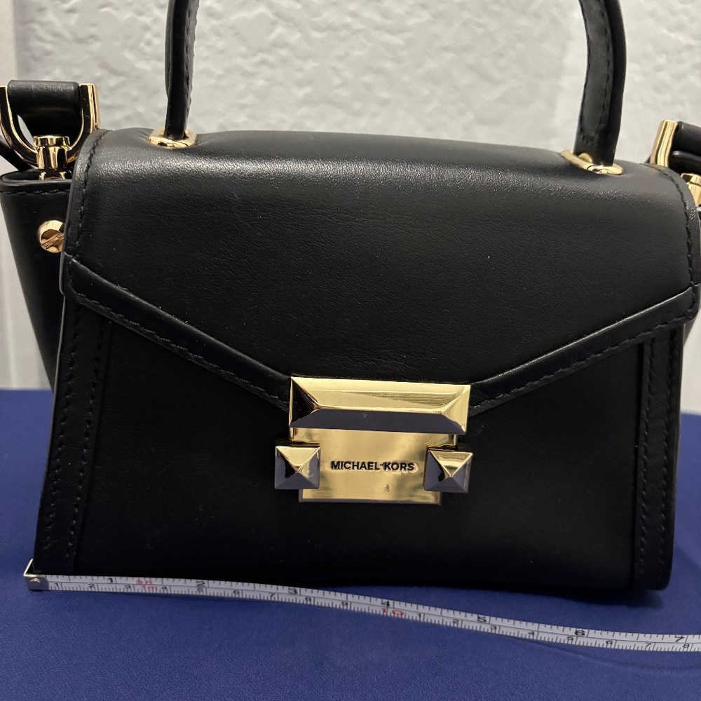 Michael Kors Black Leather and Gold Mini Crossbody